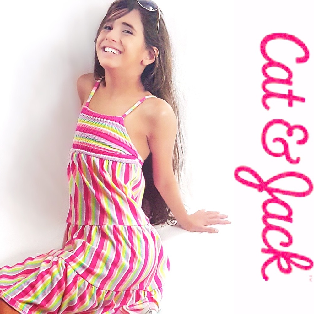 CAT & JACK Candy Stripe Barbie Pink Spaghetti Strap Maxi XS (4/5)